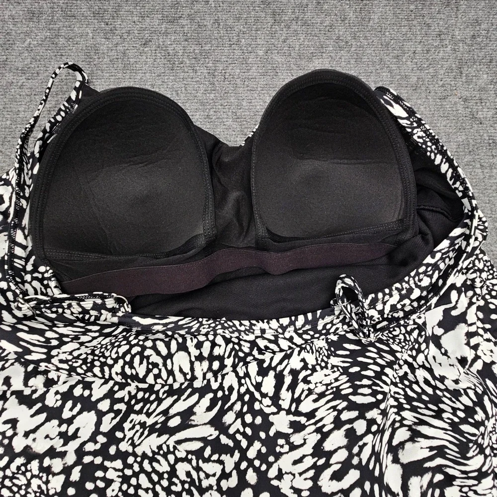 Swim Solutions Fauxkini Women 22W Blck White Animal Print Tummy Control Swimsuit - Picture 5 of 11